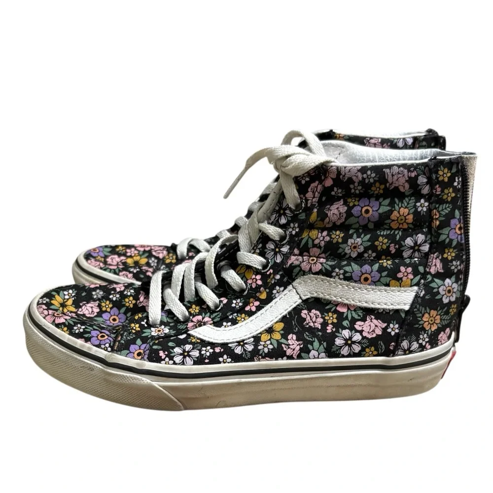 VANS Floral High-Top Sneakers Zip Back Size 3